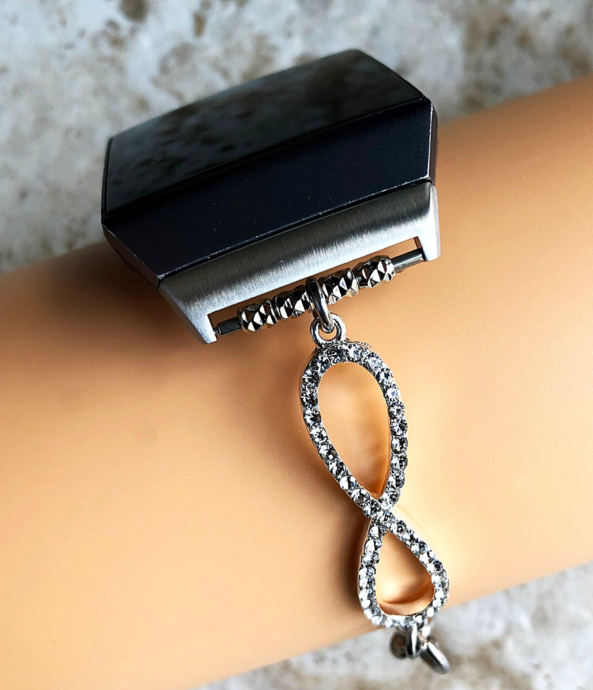 Fitbit Ionic Infinity Symbols with Crystals Bracelet for Fitness Tracker Smartwatch Band Tarnish Resistant Silver Color Stainless Steel